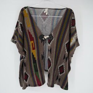 Vintage Aztec Print Open Front Kimono Poncho Duster Southwestern Bohemian Small